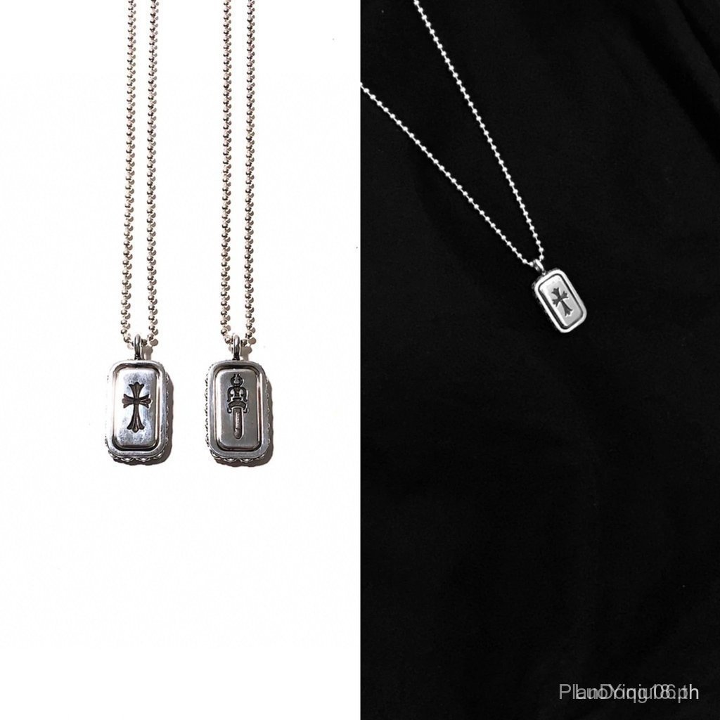 สร้อยคอ Chrome Hearts Crow Heart แบบหมุนได้สองด้านสี่เหลี่ยม