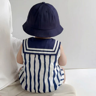 ฤดูร้อนใหม่เสื้อผ้าเด็กบางแขนกุดกองทัพเรือปก เจ ผู้ตัดสิน 4-36เดือนสบายระบายอากาศสุดน่ารักลายลูกสุนัขสไตล์เกาหลีบอดี้สูท