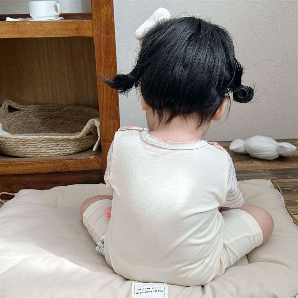 บอดี้สูทแขนสั้นสำหรับทารกอายุ 0-24 เดือน สีชมพูกับลายการ์ตูนสไตล์เกาหลี สวมใส่ง่ายและสบาย ราคา ถูกที่สุด ดีลบีเคเค แกลเลอรีภาพที่ 5