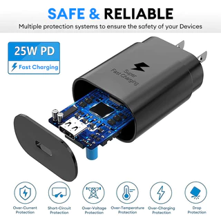 หัวชาร์จเร็ว+สายชาร์จเร็ว PD อะแดปเตอร์ชาร์จเร็ว Samsung 25W พร้อมสายชาร์จอัจฉริยะแบบหยด องรับรุ่น 7~15