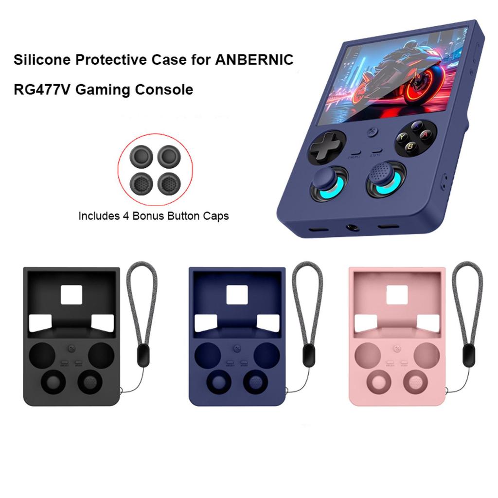 สําหรับ ANBERNIC RG477V เกมคอนโซลกรณี, Full-Body กันกระแทกซิลิโคนฝาครอบ & Joystick Cap และ Lanyard สําหรับเกมมือถือ,ชาร์จง่าย & Anti-Slip Grip