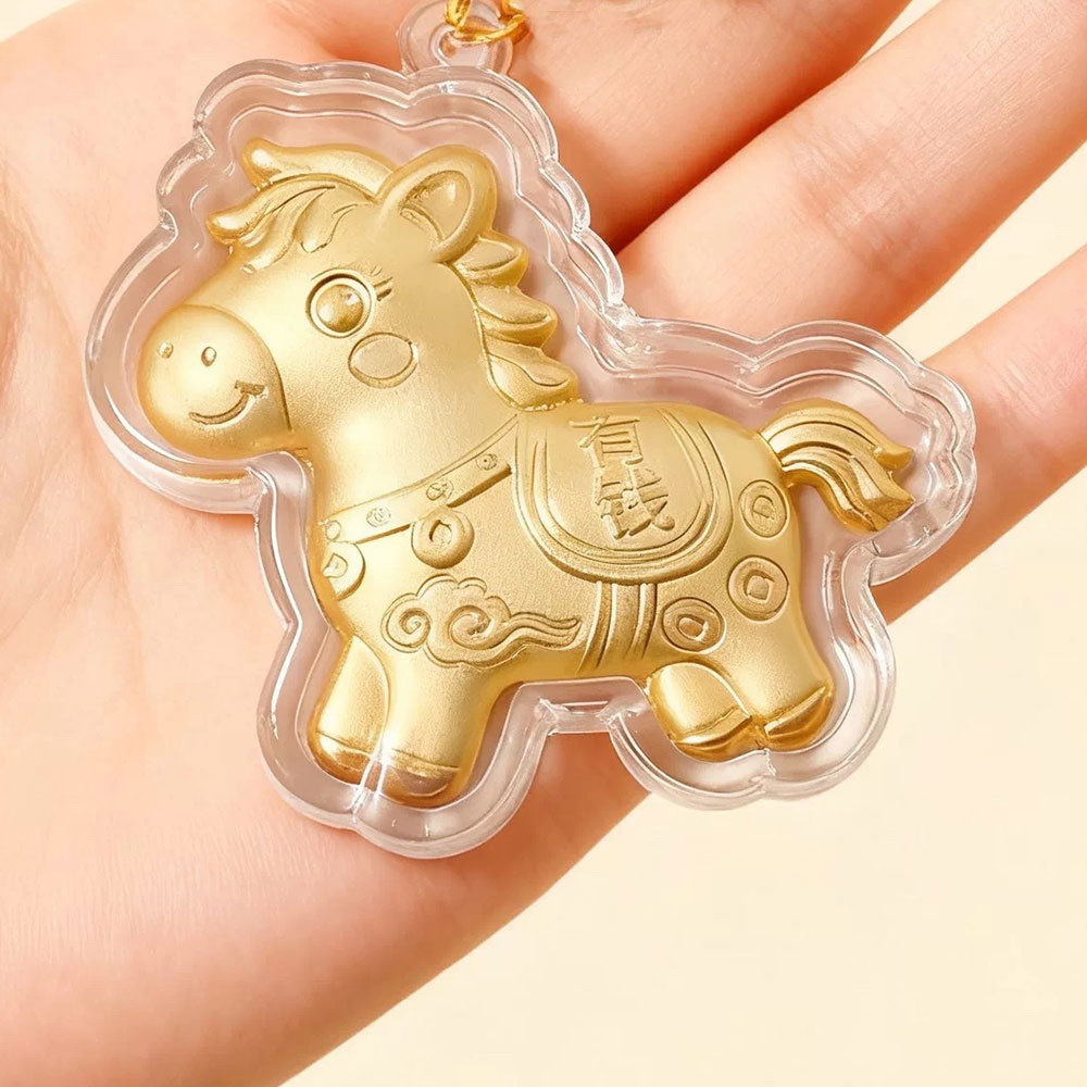 จี้ห้อยกระเป๋าตกแต่ง Lucky Zodiac Horse พวงกุญแจเชือกเส้นเล็กเลียนแบบฟอยล์สีทอง 1 ชิ้น - รูปที่ 2