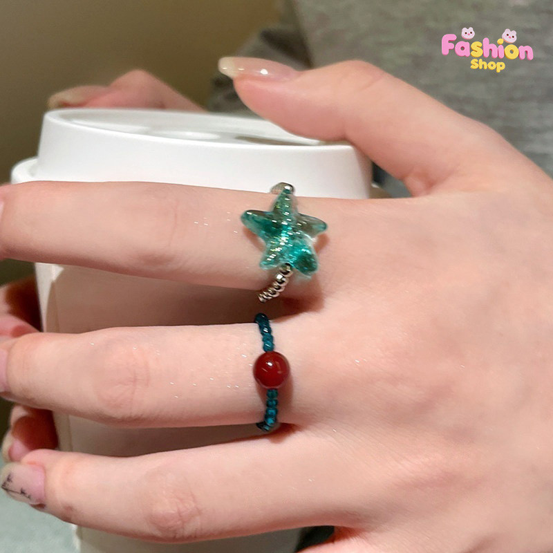 ring แหวนลูกปัด star น่ารัก หวาน สไตล์เกาหลี น่ารักและมีสีสันสดใส แฟชั่น ins ผู้หญิง ส่งเร็ว COD