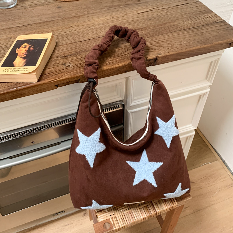 สไตล์เกาหลี Star Woolen Tote กระเป๋าผู้หญิง 2026 สไตล์ใหม่ All-Match ขนาดใหญ่แบบพกพาไหล่เดียวกระเป๋า Messenger สบายๆ