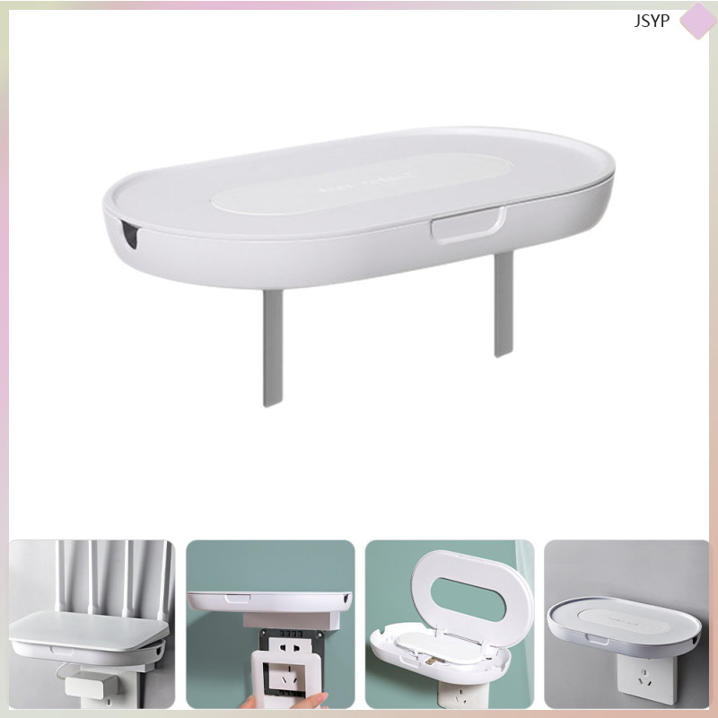🧂 Punch Free Plastic Wall Outlet Shelf White Storage Rack สําหรับห้องนอนและห้องนั่งเล่น junshaoyipin