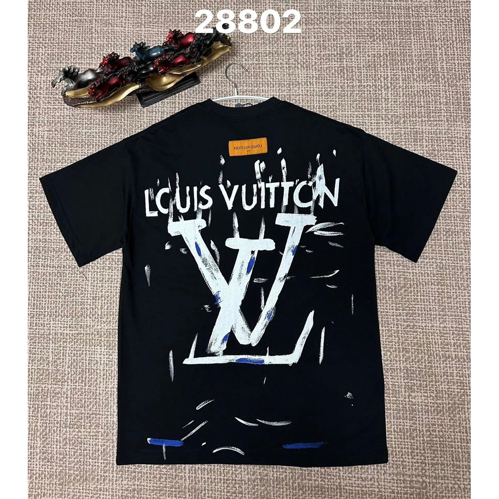 รุ่น V ด้านหน้าด้านหลัง Graffiti Letter ป้ายขนาดใหญ่พิมพ์โลโก้ Casual อินเทรนด์แฟชั่นสบาย Breathable