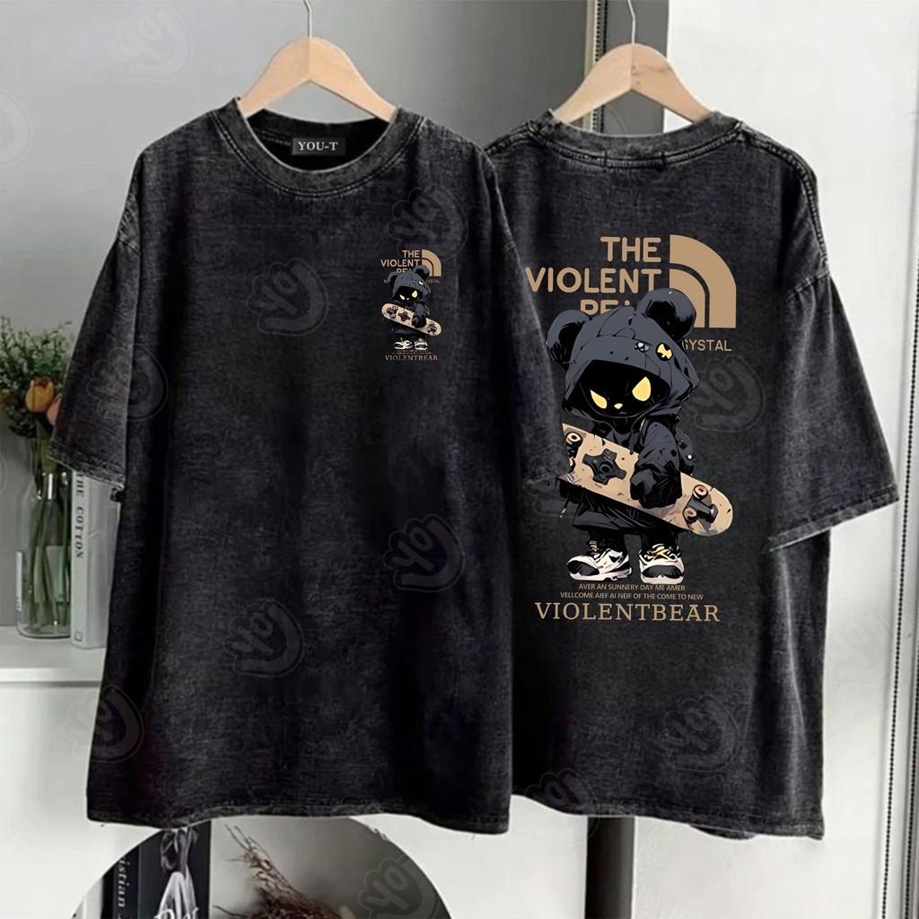 T42.SHOP🌸  เสื้อยืดฟอก oversize คอกลม แขนสั้น cotton100% ใส่สบายสไตล์ลำลอง 'THE VIOLENT01' unisex สินค้าใหม่ 2026