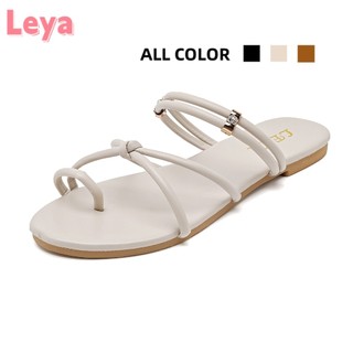 Leya New Roman Braided Leather Open Toe Flat Sandals For Women Casual Slip-On Sandals