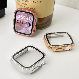 กรณีพีซีเพชรแก้วนิรภัย for Apple Watch 45มม IWatch Series 11 10 9 8 7 6 5 4 SE 3 2 1 44มม 42 41 40 38มม ปกป้องกันหน้าจอ