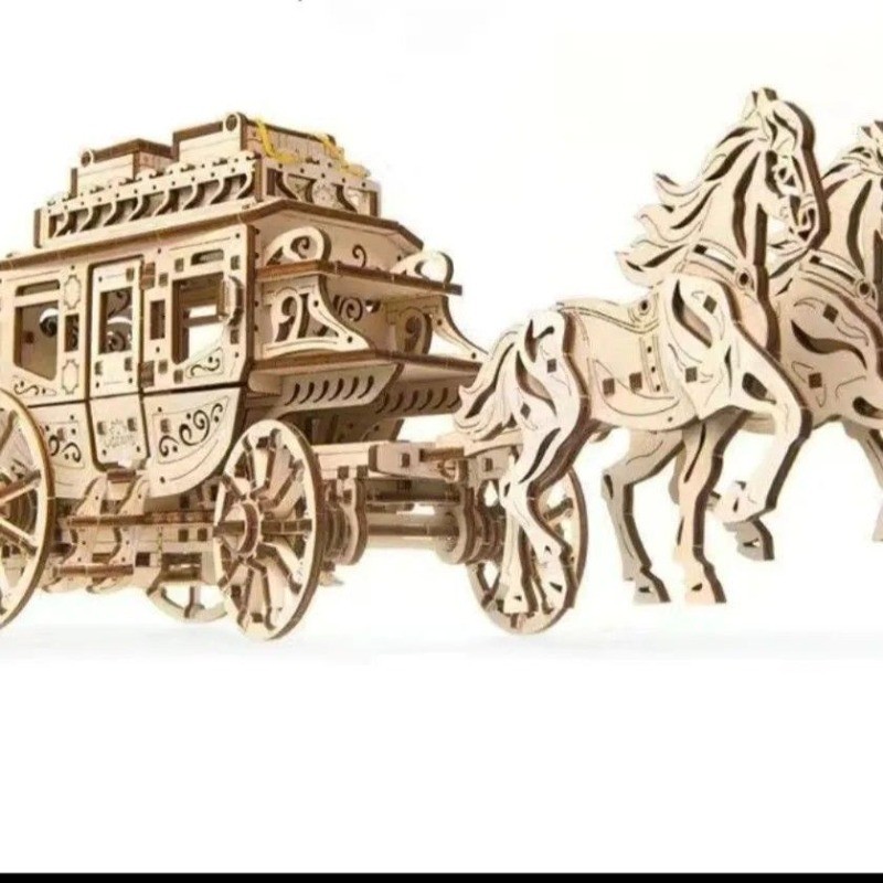 UGEARS รถม้าไปรษณีย์ไม้ ชุดต่อ 3D จำลอง แบบเคลื่อนไหวได้ งานประดิษฐ์ระดับโลก นำเข้า