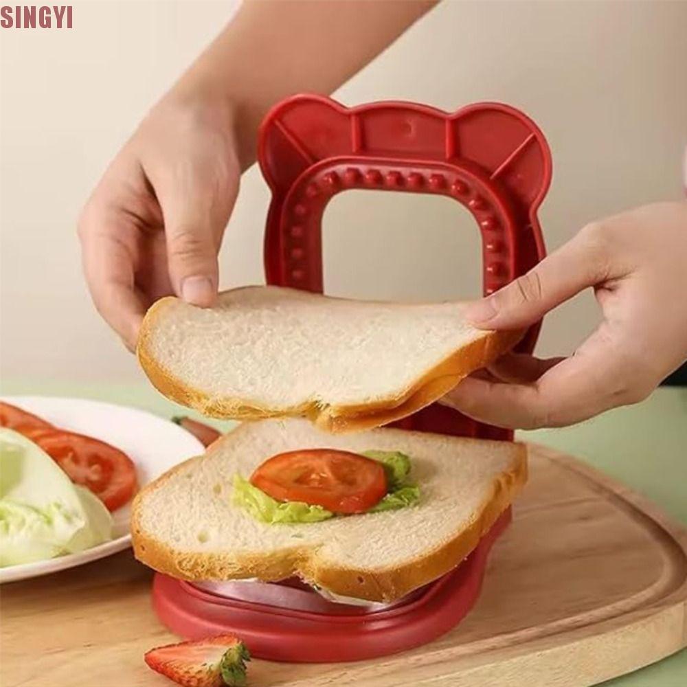 SINGYI Sandwich Press Mould, Bear Shape Flip Design Square Sandwich Cutter, Cookie Cutter Manual Sta