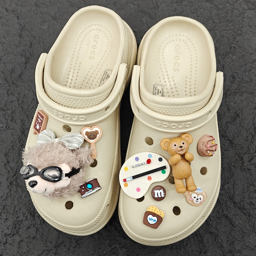 จิบบิท จิบิ อุปกรณ์ตกแต่งรองเท้า DIY ลายตุ๊กตาหมีและดอกไม้ สำหรับCrocs/Crocs