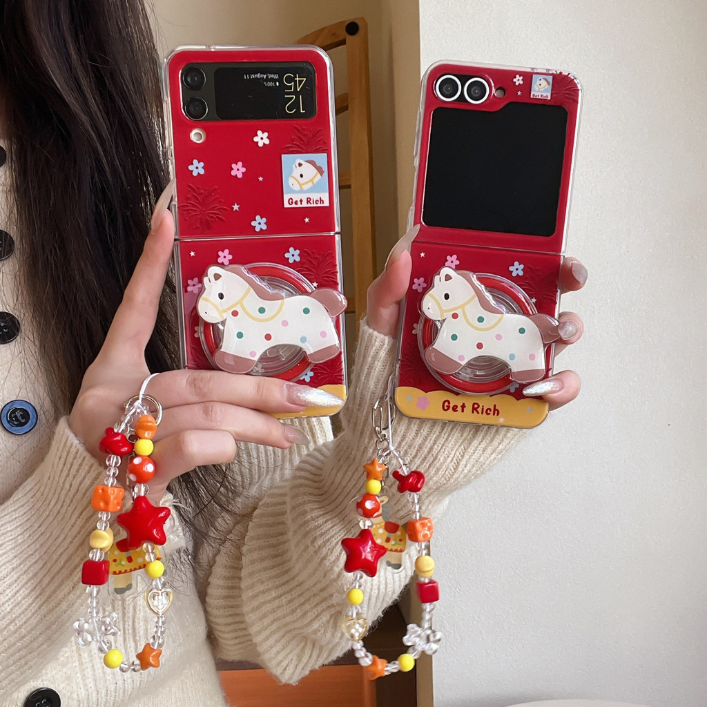 LUKEN เคสโทรศัพท์สําหรับ Samsung Galaxy Z Flip 7 6 5 4 3 ค้นหา N2 Flip N3 Flip Red Horse ฝาหลังพร้อม