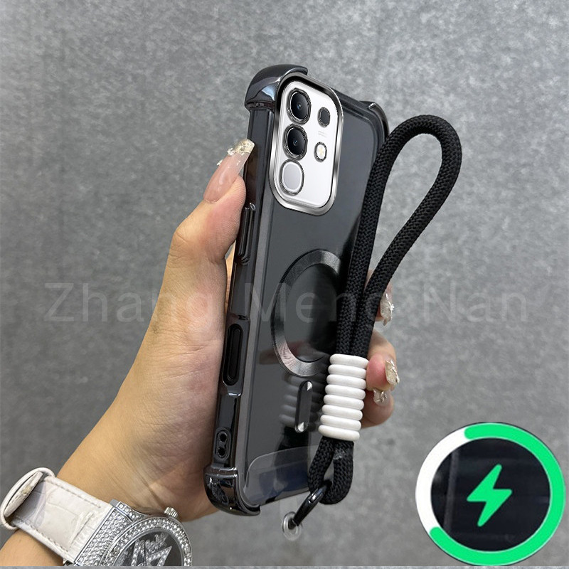 เหมาะสําหรับ VIVO Y29 4G Y29S Y39 T4X 5G เคสโทรศัพท์ชาร์จแม่เหล็กเคสโทรศัพท์สี่มุม anti drop โปร่งใส