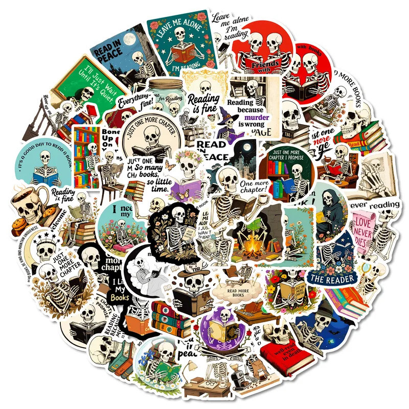 56PCS New Skull Reading Graffiti Stickers Creative Cartoon Decal Notebook Phone Guitar Suitcase Clas