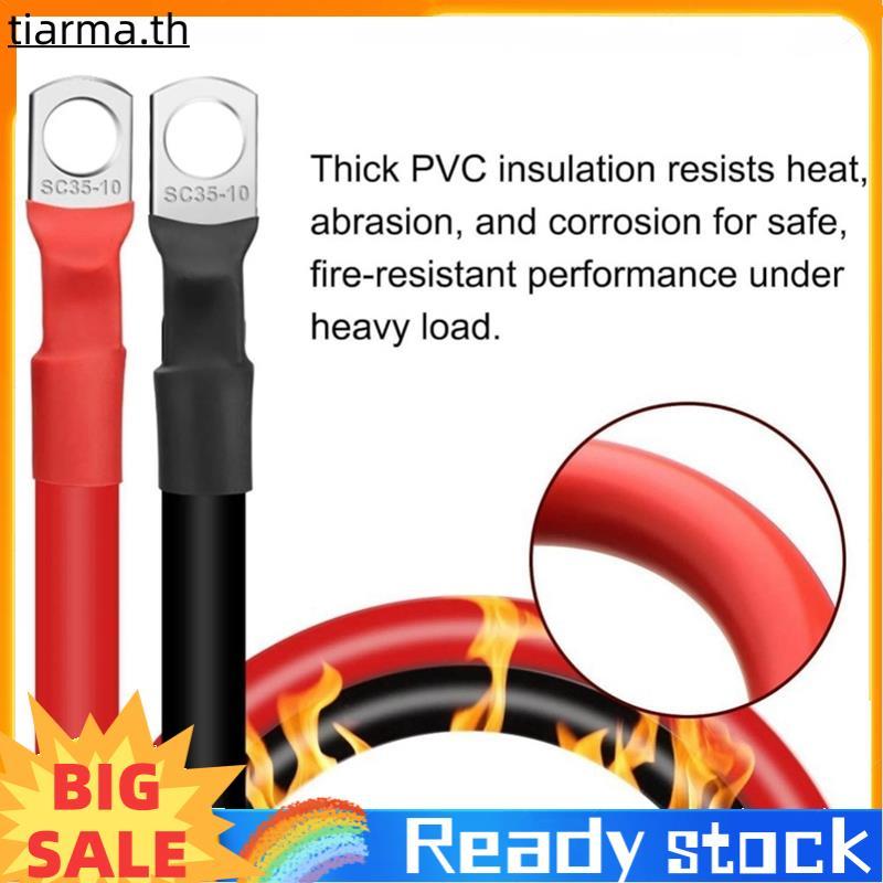 TIARMA สายไฟอัตโนมัติ 2AWG M10 สายซิลิโคน 30 ซม.สายไฟสีดําและสีแดงทองแดงสายอ่อนรถ RV LiFePo4 แบตเตอร