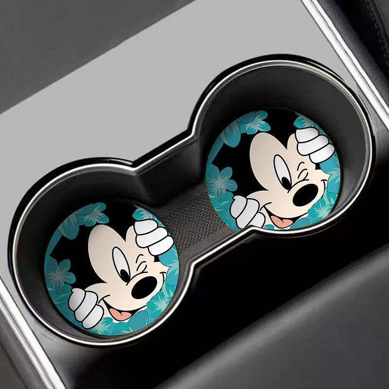 【Ready Stock】 Mickey Mouse Cute Car Coaster Car Cup Slot Storage Pad New Car Interior Decoration Thi