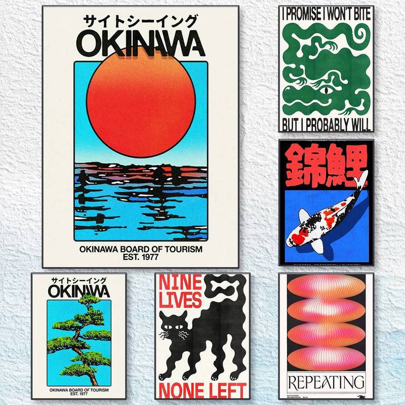 Retro Japanese Aesthetic Wall Art Prints - ชุดโปสเตอร์ Vintage Okinawa & Abstract
