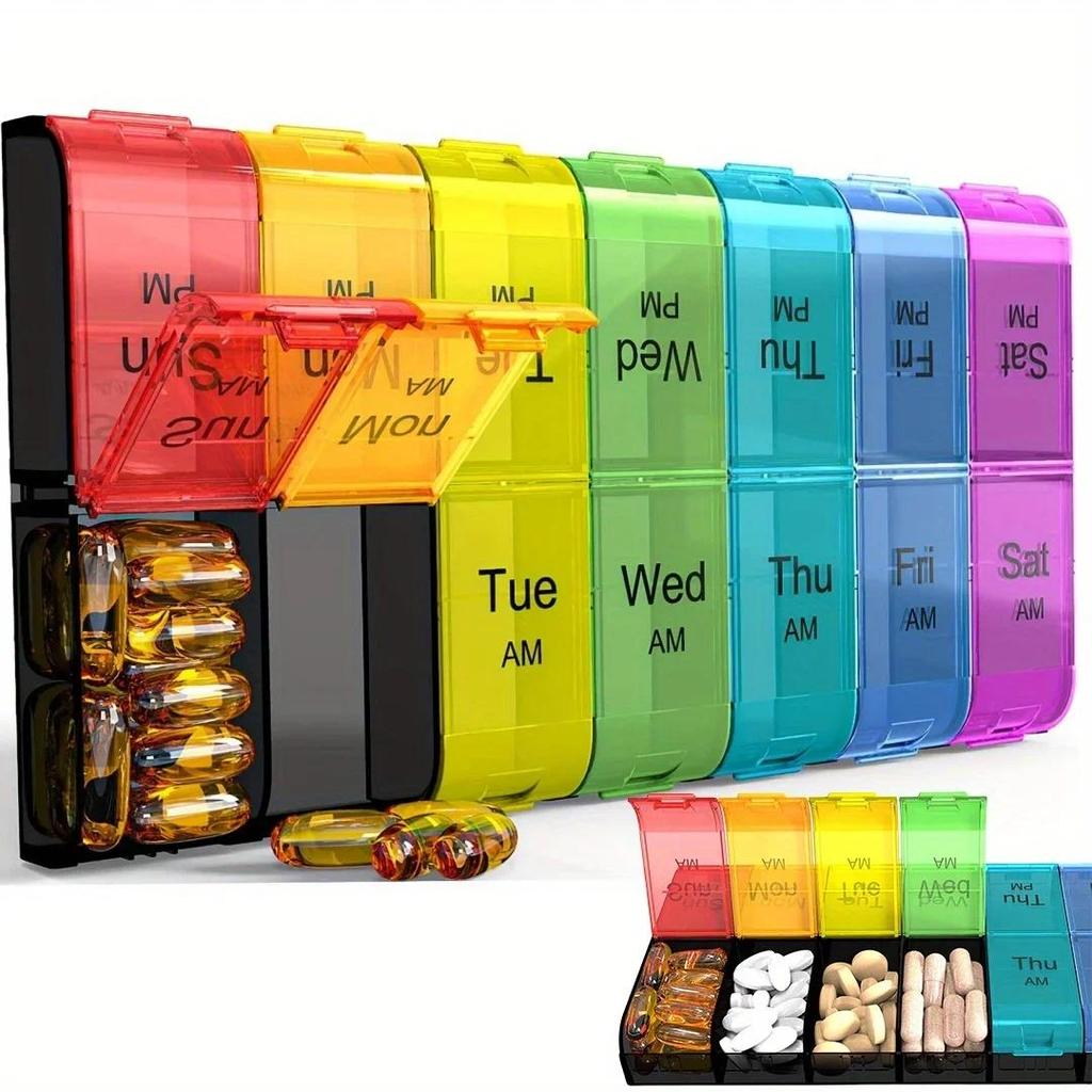 Double Row Multi-color Medicine Box, Seven Days A Week, with 14 Compartments for Convenient Storage 