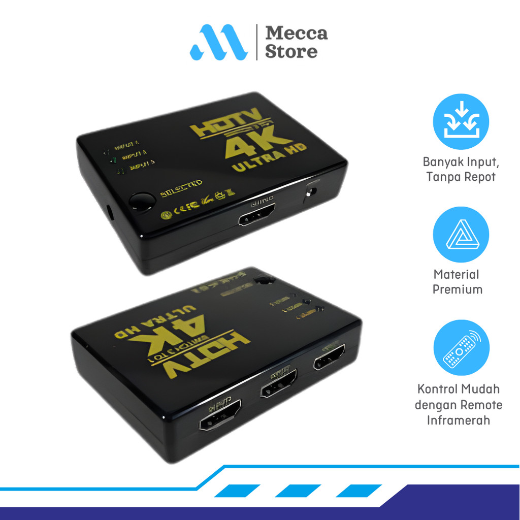 ตัวแยกสัญญาณ HDMI Switcher 3 พอร์ต 4K x 2K Ultra HD พร้อมรีโมท