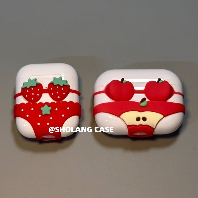 สนุกสตรอเบอร์รี่ Apple Core บิกินี่หูฟังเหมาะสําหรับ Aipods4 หูฟัง Airpods1/2 รุ่นซิลิโคน airpodspro