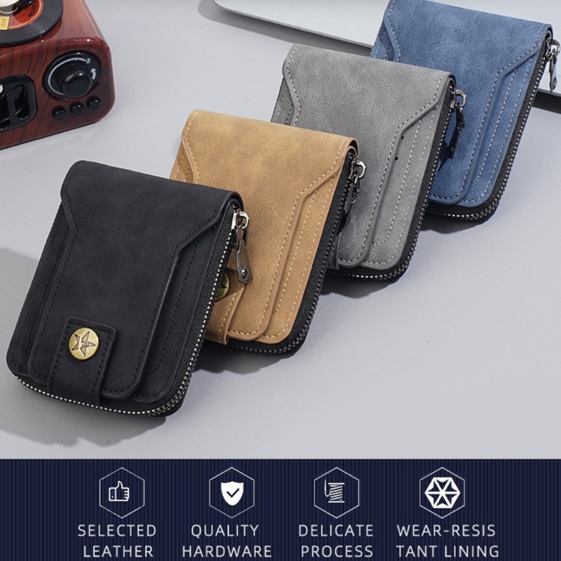 OMG Secure Magnetic Closed Mens Short Wallet PU Leather Retro Style Card Storage Solution กระเป๋าใส่