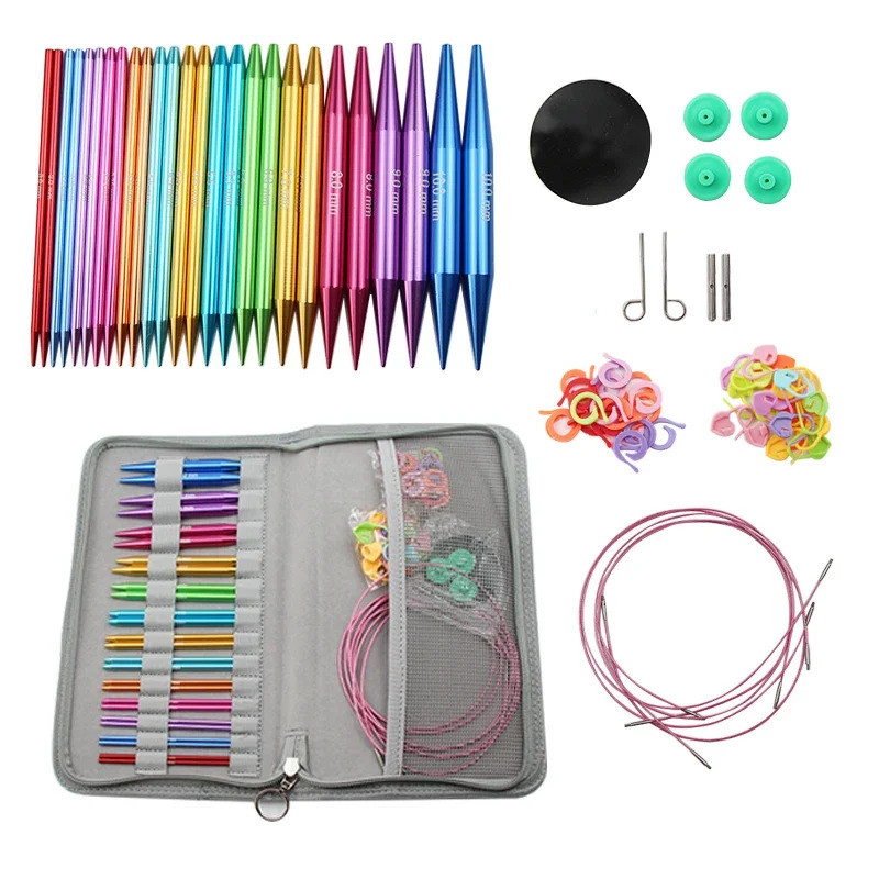 1Set Circular Knitting Needles Set Interchangeable Knitting Needles Removable Aluminium Crochet Need