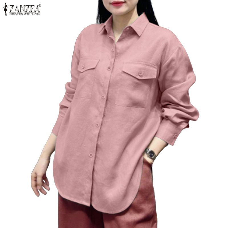 ZANZEA กระเป๋าแพทช์แขนยาวสไตล์เกาหลีสำหรับผู้หญิง มีเสื้อผ่าข้าง – โปรปัง