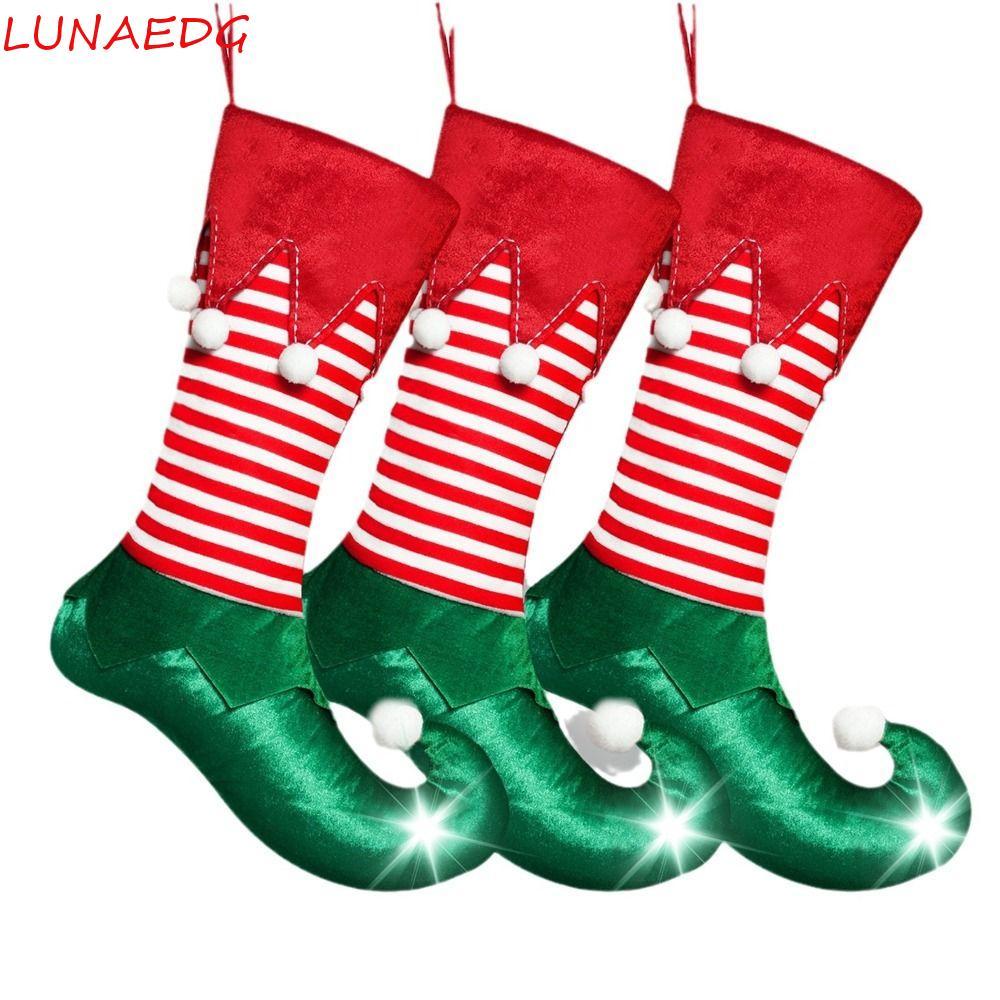 LUNAEDGE Elf Christmas Stocking Gift Bag, Striped Large Capacity Elves Christmas Stocking Jewelry Ne