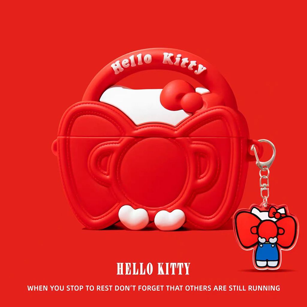 กระเป๋าถือ Bow KittyCase สําหรับ AirPods4/4ANC/1/2//3/Pro/Pro2/Pro3 เคสซิลิโคนอ่อนนุ่ม