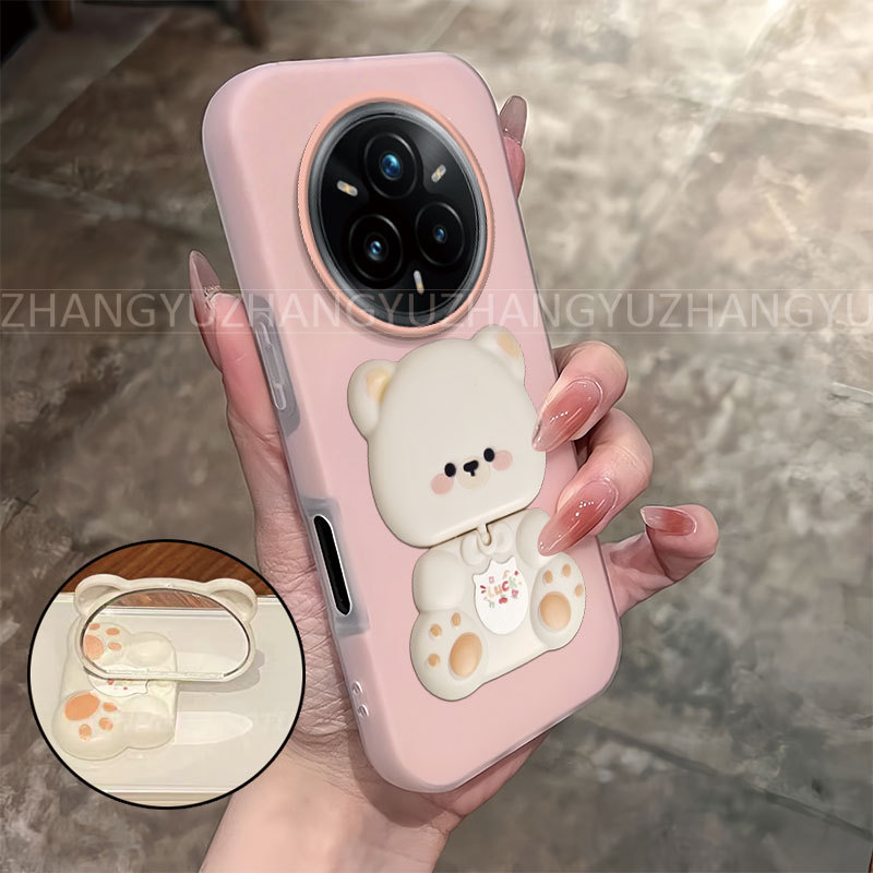 เหมาะสําหรับRealme 14 Pro Plusเคสโทรศัพท์ใหม่หมีวงเล็บกระจกกันกระแทกสองในหนึ่งเดียวSoftcase GD04