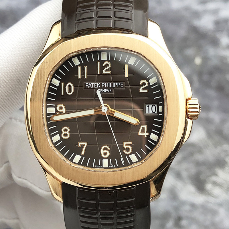 Patek Philippe AQUANAUT Series Grenade 5167R ปฏิทินสามมือ Rose Gold Mechanical นาฬิกาผู้ชาย