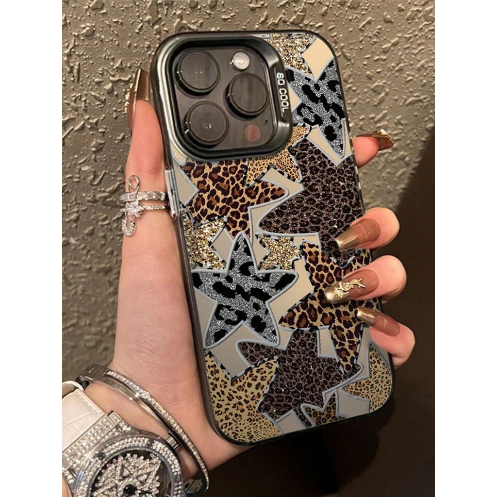 เคส iPhone ลายดาวห้าแฉกพิมพ์ลายเสือดาวสำหรับ iPhone 11 15 16 12 13 14 Pro Max 16 15 13 14 12 Pro 16 15 14 Plus เคสแข็งด้