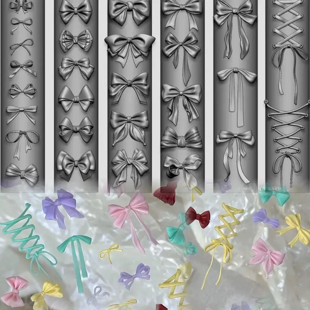 เครื่องประดับผมโบว์สีสันสดใสแม่พิมพ์แต่งเล็บน่ารักหลากหลายชุดโบว์แต่งเล็บแม่พิมพ์ซิลิโคน