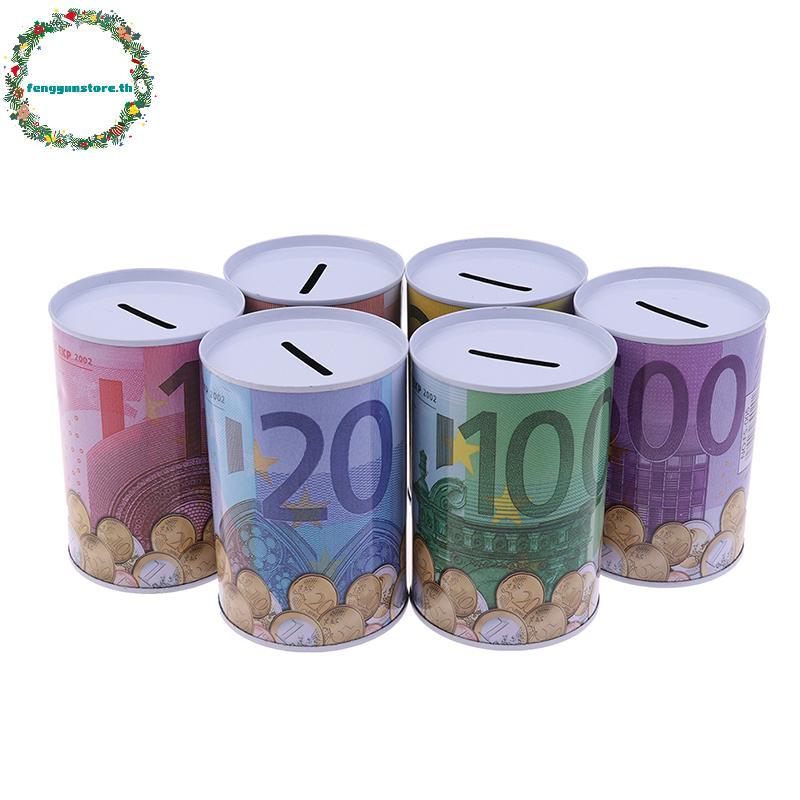 YUNSTORE Euro Dollar Money Box ปลอดภัยกระบอก Piggy Bank Bank สําหรับเหรียญกล่องฝากเงิน TH
