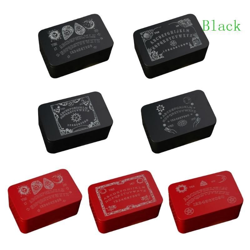 สีดําน้ําหนักเบาไพ่ทาโรต์กล่องเก็บเหล็กไพ่ทาโรต์การ์ดกรณีแบบพกพาการ์ดคอนเทนเนอร์โหราศาสตร์ Trinkets 