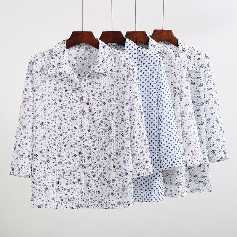 ผู้สูงอายุฤดูร้อนเสื้อหญิงหญิงชราแต่งงานของขวัญวันเกิดแม่ชุดหลวมด้านบน 7080 เสื้อยาย