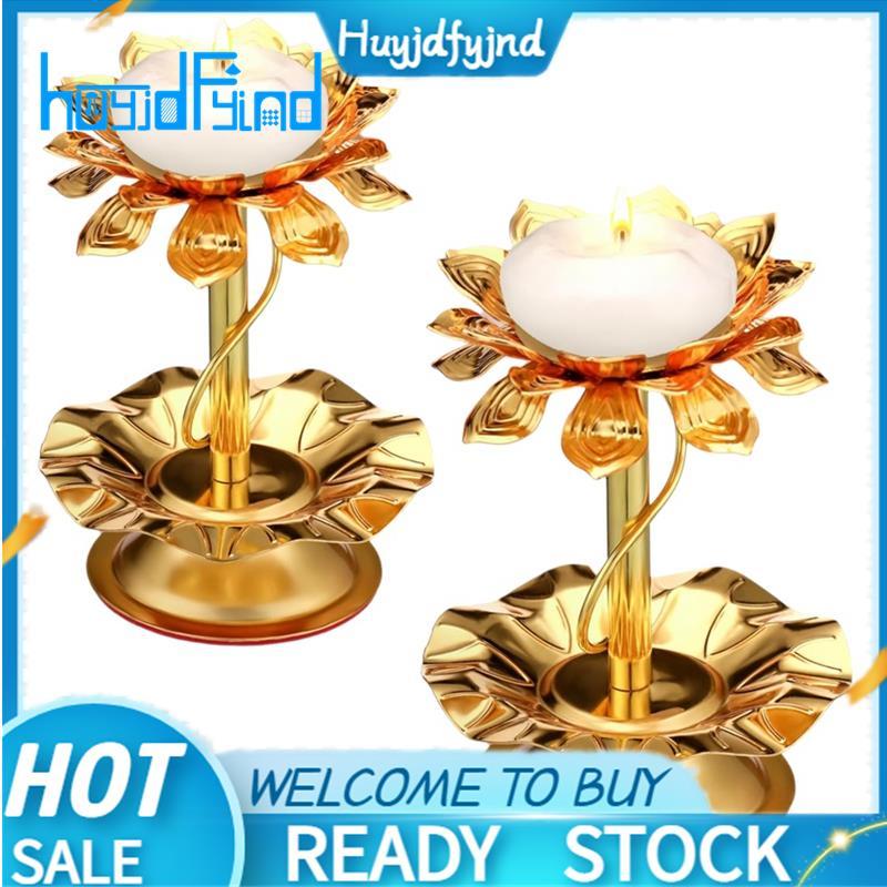 โลหะสําหรับ Diwali Lotus เชิงเทียน 2 ชิ้น Diya สําหรับ Diwali Pooja Ghee โคมไฟตกแต่ง