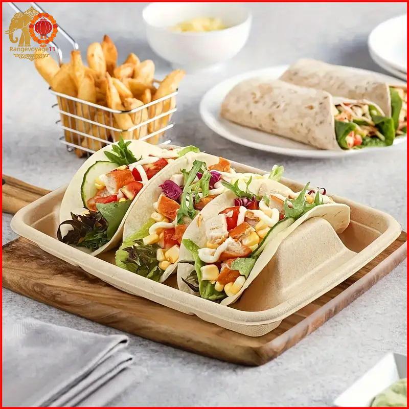 [RG1] 20 ชิ้นทิ้ง Taco แผ่นเสิร์ฟ Taco 3 ช่องไม่มีถาด Taco ที่รับประทานอาหารยุ่งเก็บ Tacos ตรง [th]