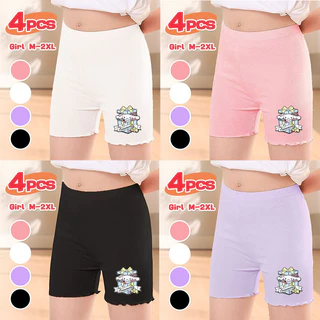 กางเกงเซฟตี้เด็กผู้หญิง ขนาด 4 ชิ้น ผ้าไหมน้ำแข็ง ระบายอากาศ ยืดหยุ่น สไตล์การ์ตูนคุโรเมะ