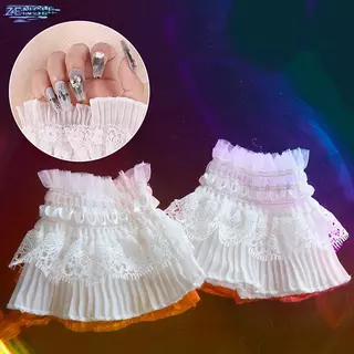 Zenshiaa 1 คู่เล็บลูกไม้ตกแต่ง Cuff Double-Layer ตาข่ายฮอร์นแขนเล็บแสดงยาแขน DIY ยิง Baground Prop