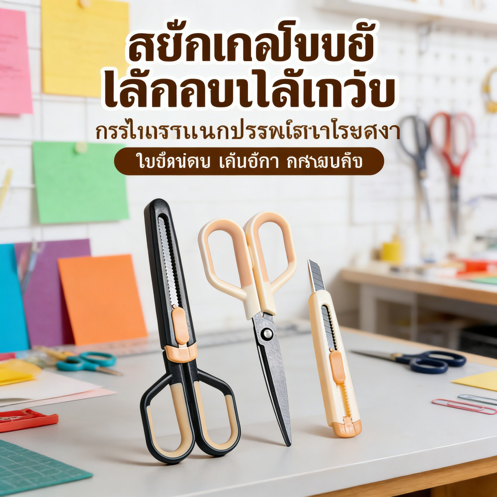 กรรไกรไม่ติด คมมาก ในตัว กรรไกรเคลือบฟลูออรีน สำหรับบ้านและสำนักงาน ตัดเทปได้ กรรไกรอเนกประสงค์
