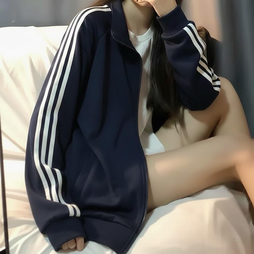 เสื้อแจ็คเก็ตวอร์มแขนยาว แต่งแถบขาว 6 สี, ขนาด S-5XL