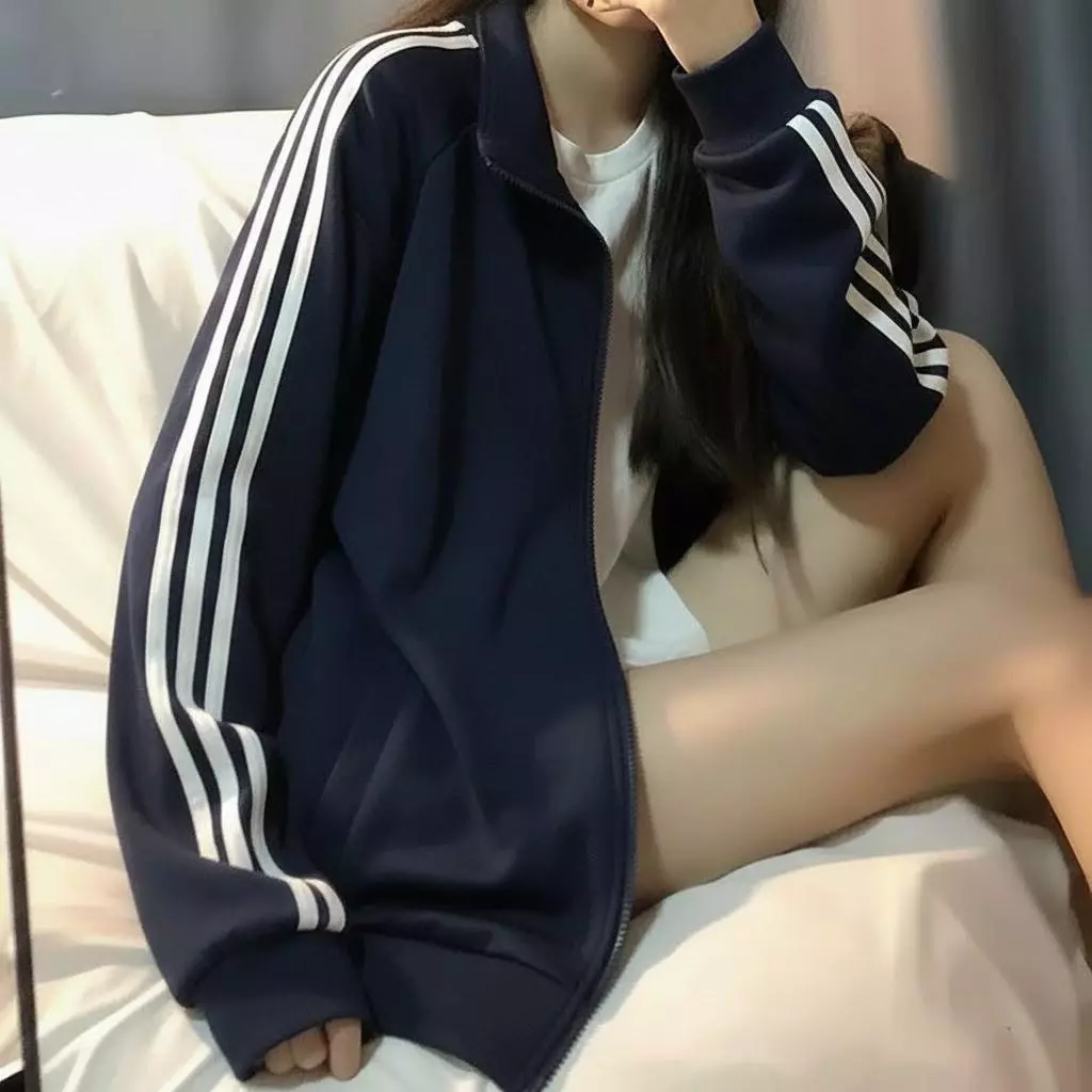 เสื้อแจ็คเก็ตวอร์มแขนยาว แต่งแถบขาว 6 สี, ขนาด S-5XL
