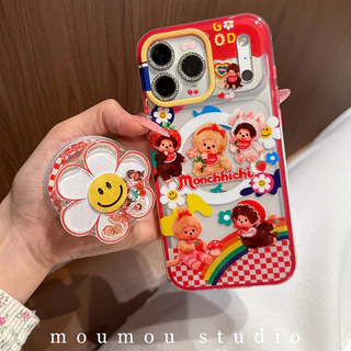 เคส Iphone พรีเมี่ยมเคสแม่เหล็ก Iphone 17 Pro Max น่ารัก Monchhichi Magnetic Phone Holder Case Iphone 14 Pro Max Bracelet Case 2 IN1 ที่ถอดออกได้สําหรับ iPhone 17 16 15 13 Pro Max