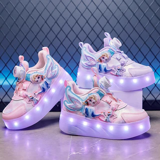 Roller Shoes โรลเลอร์สเก็ตสำหรับเด็ก ที่ถอดออกได้ Pulley Double-W Heels LED ระบายอากาศได้สะดวกสบาย 30-34 【จัดส่งจากประเทศไทย】