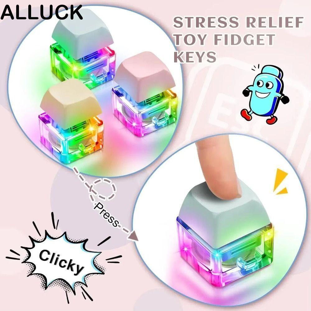 ALLUCK นิ้วมือคีย์บอร์ด Caps, ปุ่มปุ่ม DIY คีย์บอร์ด Fidget พวงกุญแจ, ปุ่มกดผ่อนคลาย Pass The Time Gadget ของเล่นบีบอัดผู้ใหญ่