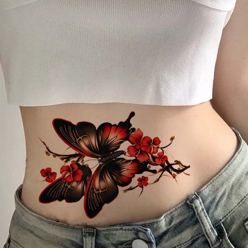 สติกเกอร์ลายสักชั่วคราวดีไซน์ผีเสื้อดอกพลัม สำหรับงาน.party และการประพรมส่วนบุคคล พยายามคงทนหลายวัน - รูปที่ 3