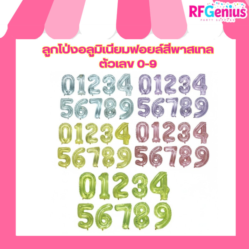 ลูกโป่งอลูมิเนียมฟอยล์สีพาสเทล ตัวเลข 0123456789 สีเจลลี่คริสตัล ขนาด 32 นิ้ว 🎈💎 (N40)