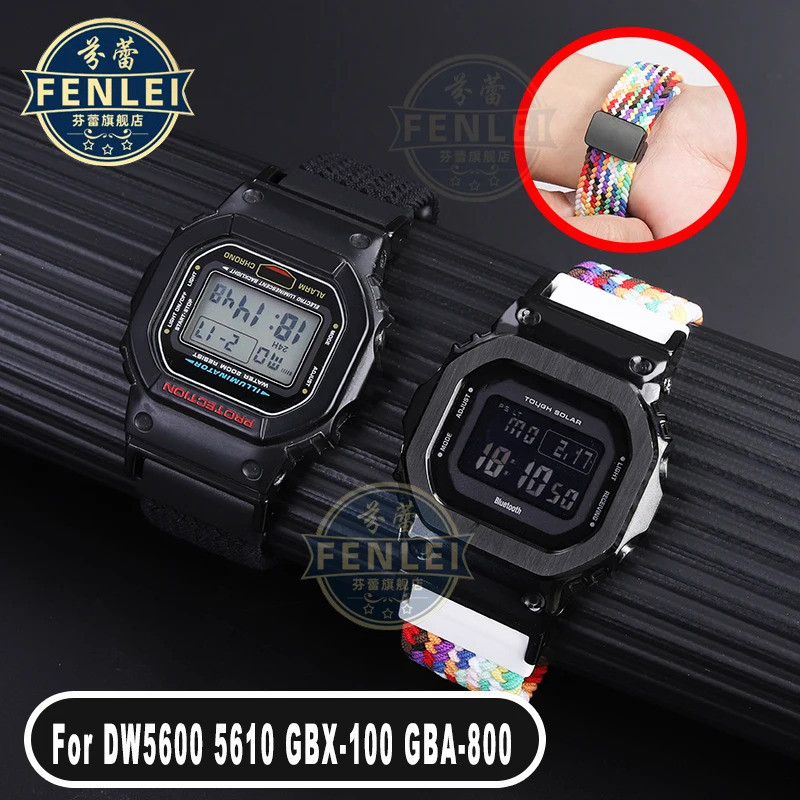 สายรัดแม่เหล็กสําหรับ Casio G-SHOCK DW-5600 DW6900 DW9600 GW-M5610 GBX-100 GBA-800 ทอผ้าไนลอนสายนาฬิ
